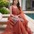 Orange satin embroidered straight kurti set for women with sharara and dupatta
