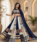 White Mirror Work With Lampi Lace s Cotton Navratri Lahenga Choli Set