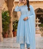 sky blue color embroidery and sequences work georgette salwar suit 