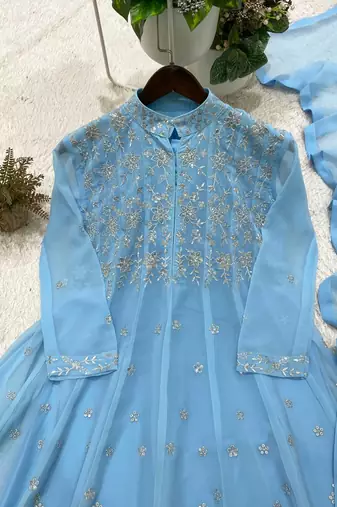 sky blue color embroidery and sequences work georgette salwar suit 