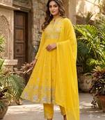 yellow color embroidery and sequences work georgette salwar suit 