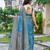 teal blue silk blend jacquard woven saree with zari border and unstitch blouse piece