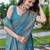 teal blue silk blend jacquard woven saree with zari border and unstitch blouse piece