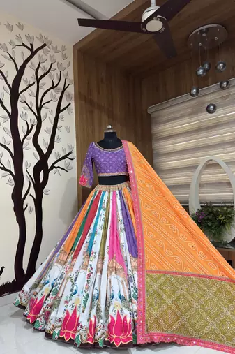 Multi Mirror Work Cotton Navratri Lahenga Choli Set