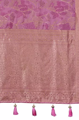 baby pink silk blend jacquard woven saree with zari border and unstitch blouse piece