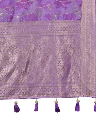 purple silk blend jacquard woven saree with zari border and unstitch blouse piece 5
