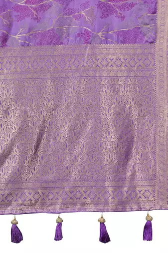 purple silk blend jacquard woven saree with zari border and unstitch blouse piece