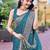 teal blue silk blend jacquard woven saree with zari border and unstitch blouse piece
