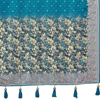 teal blue silk blend jacquard woven saree with zari border and unstitch blouse piece 5