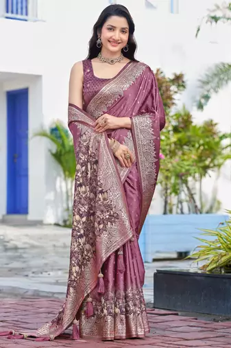 baby pink silk blend jacquard woven saree with zari border and unstitch blouse piece