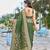 green silk blend jacquard woven saree with zari border and unstitch blouse piece