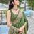 green silk blend jacquard woven saree with zari border and unstitch blouse piece