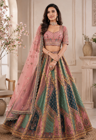 multicolor color Multi Thread work Sequins and Diamond Work Various lace Work silk blend Lehenga Choli set