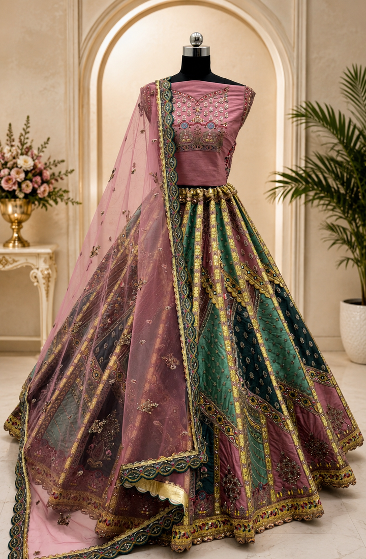 multicolor color Multi Thread work Sequins and Diamond Work Various lace Work silk blend Lehenga Choli set