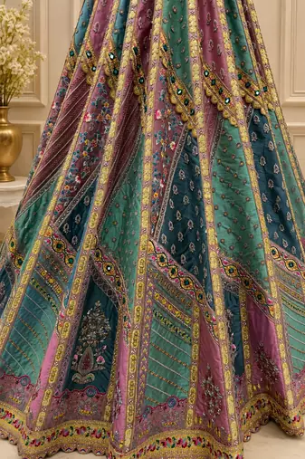 multicolor color Multi Thread work Sequins and Diamond Work Various lace Work silk blend Lehenga Choli set