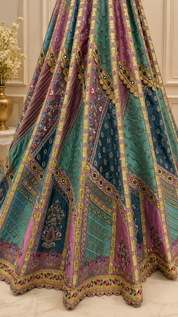 multicolor color Multi Thread work Sequins and Diamond Work Various lace Work silk blend Lehenga Choli set