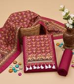 women's magenta unstitched reyon cotton dress material with printed dupatta