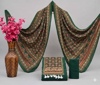 women's green unstitched reyon cotton dress material with printed dupatta 4