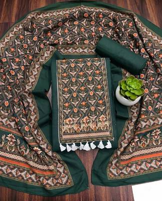 women's green unstitched reyon cotton dress material with printed dupatta 2