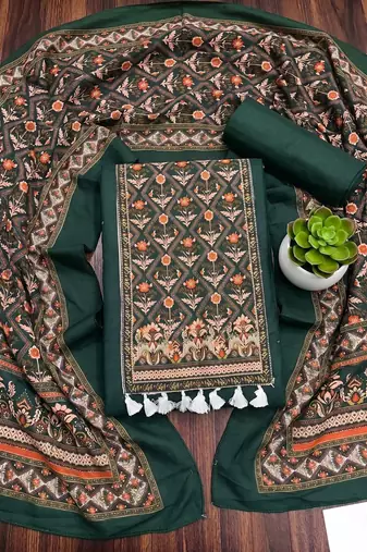 women's green unstitched reyon cotton dress material with printed dupatta