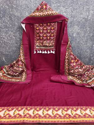 women's magenta unstitched reyon cotton dress material with printed dupatta 3