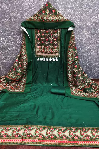 women's green unstitched reyon cotton dress material with printed dupatta