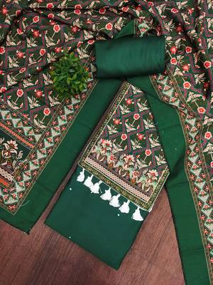 women's green unstitched reyon cotton dress material with printed dupatta 4