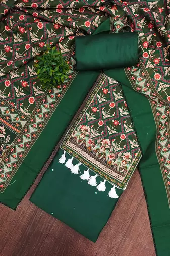women's green unstitched reyon cotton dress material with printed dupatta