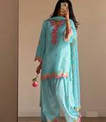 sky blue color embroidery work border chanderi salwar suit