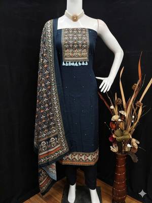 women's black unstitched reyon cotton dress material with printed dupatta 1