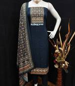 women's black unstitched reyon cotton dress material with printed dupatta