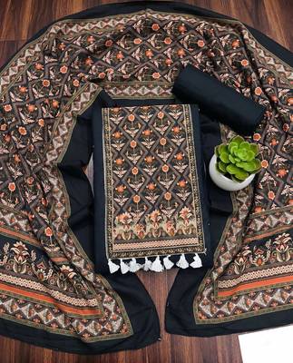 women's black unstitched reyon cotton dress material with printed dupatta 2