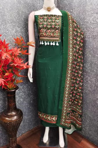 women's green unstitched reyon cotton dress material with printed dupatta