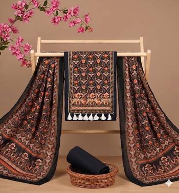 women's black unstitched reyon cotton dress material with printed dupatta 3