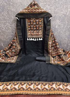 women's black unstitched reyon cotton dress material with printed dupatta 3