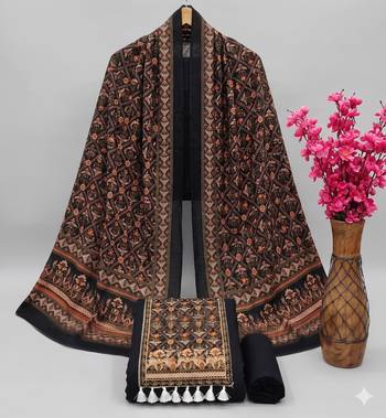 women's black unstitched reyon cotton dress material with printed dupatta 4