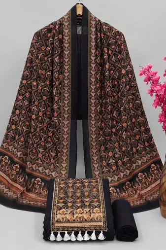 women's black unstitched reyon cotton dress material with printed dupatta