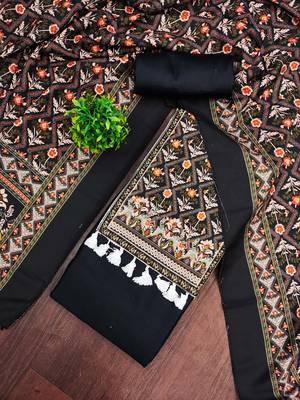 women's black unstitched reyon cotton dress material with printed dupatta 4