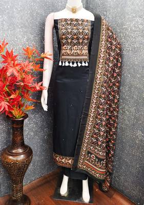 women's black unstitched reyon cotton dress material with printed dupatta 1