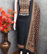 women's black unstitched reyon cotton dress material with printed dupatta
