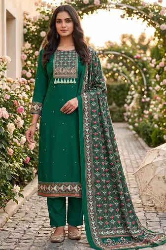 women's green unstitched reyon cotton dress material with printed dupatta