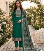 women's green unstitched reyon cotton dress material with printed dupatta