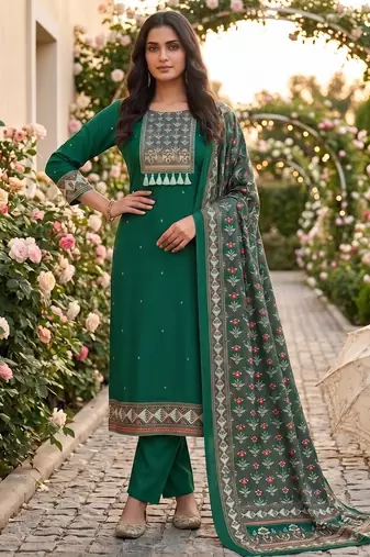 women's green unstitched reyon cotton dress material with printed dupatta