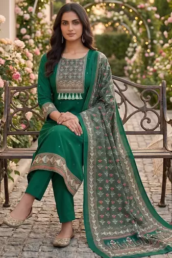 women's green unstitched reyon cotton dress material with printed dupatta