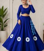 royal blue cotton embroidered patch work ghagra choli