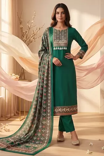 women's green unstitched reyon cotton dress material with printed dupatta
