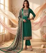 women's green unstitched reyon cotton dress material with printed dupatta