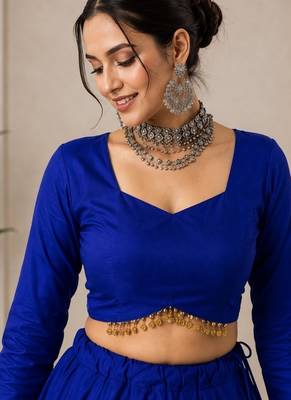 royal blue cotton embroidered patch work ghagra choli 2