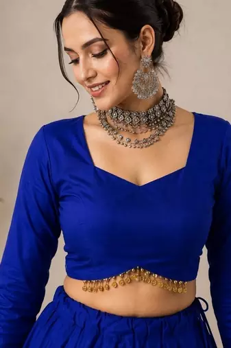 royal blue cotton embroidered patch work ghagra choli