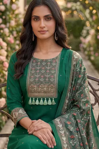 women's green unstitched reyon cotton dress material with printed dupatta
